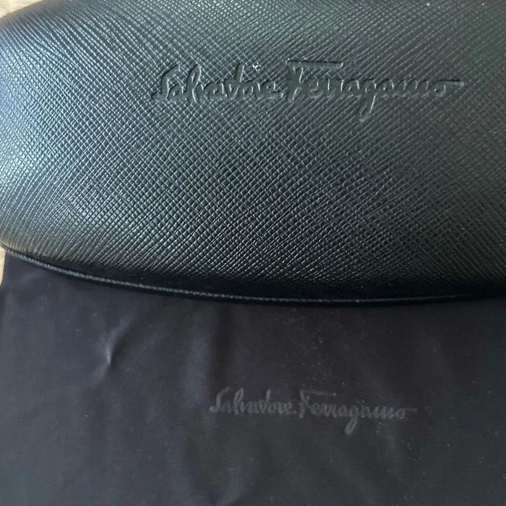 Salvador Ferragamo Black eyeglass sunglass case with polishing cloth
